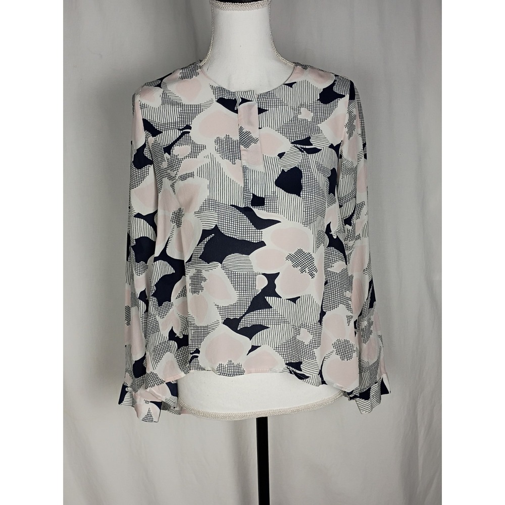 Club Monaco Smocked Shoulder Printed Top Long Sleeve Blouse Multicolor Size XS